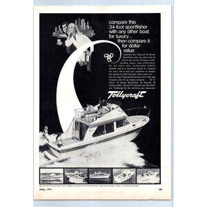 1971 Tollycraft 34 Sportfisher Yacht Vintage Print Ad Yachting Nautical Wall Art